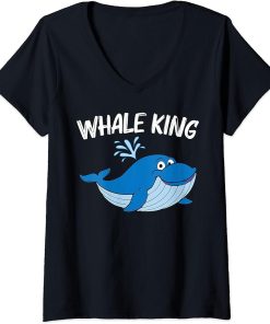 Womens Funny Whale Art For Men Dad Orca Narwhal Blue Whales V-Neck T-Shirt