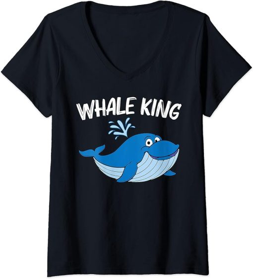 Womens Funny Whale Art For Men Dad Orca Narwhal Blue Whales V-Neck T-Shirt