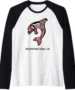 Mountain View, CA Native American Orca Killer Whale Raglan Baseball Tee