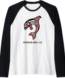 Native American Bay Mission California Orca Killer Whale Raglan Baseball Tee