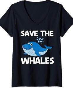 Womens Funny Whale Art For Men Women Orca Narwhal Blue Whales V-Neck T-Shirt