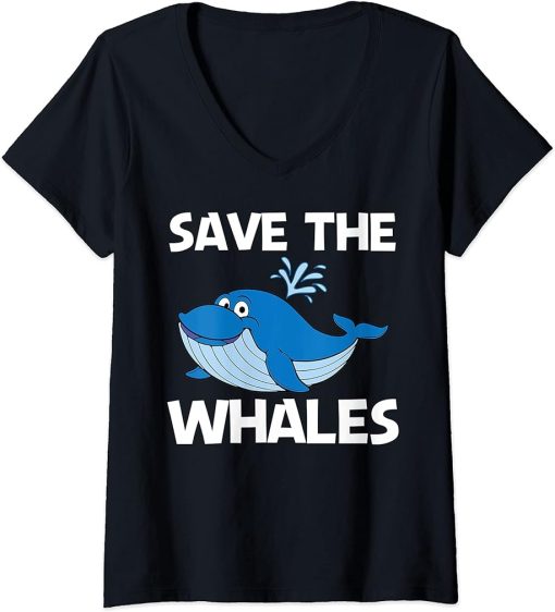 Womens Funny Whale Art For Men Women Orca Narwhal Blue Whales V-Neck T-Shirt