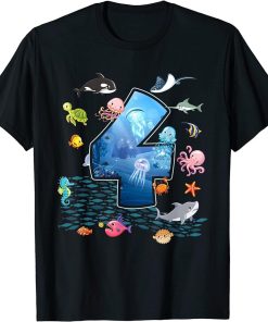 4th Birthday Aquarium Sea Aquatic Animals Lover Boys Girls T-Shirt