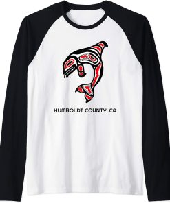 Humboldt County Native American Orca Killer Whale California Raglan Baseball Tee