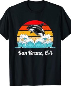 Vintage San Bruno CA Distressed Orca Killer Whale Art T-Shirt